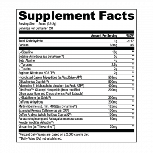 CEO Pre Workout 20 Servings supp facts