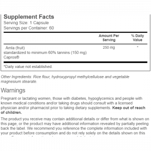 Vitacost Root2 Capros® Amla Indian Gooseberry SUPP FACTS