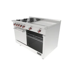 Estufa con Plancha doble, 4 Parrillas, Horno y Gratinador