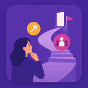 Illustration flat design d’une professionnelle souhaitant évoluer dans sa trajectoire de carrière.