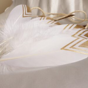 Plumas blancas con rayas doradas