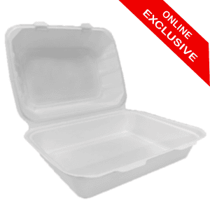 7″ x 5″ High Domed White Compostable Bagasse Clamshell Box (x250) - Website Exclusive