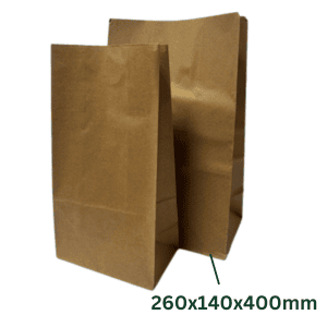 Medium Brown Block Bottom Bags No Handles -260x140x400mm (x100)