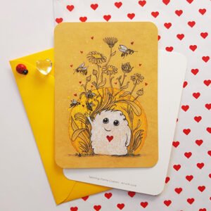Crazy Creatures ansichtkaartje met envelop (goudsbloem)