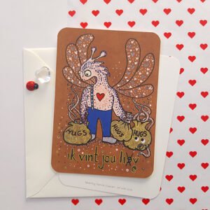 crazy creatures with love ansicht kaart met envelop met tekst: ik vint jou liev