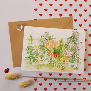 Tuinaquarel Naturentuin dubbele kaart met envelop (bloemen in de moestuin)