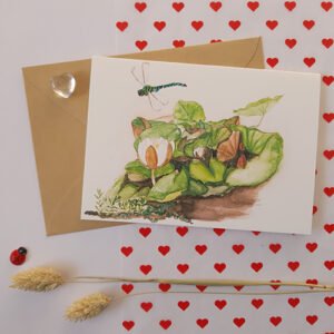 Tuinaquarel Naturentuin dubbele kaart met envelop (libel bij waterlelie)