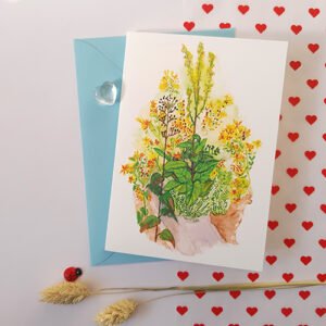 tuinaquarel Sint Janskruid, dubbele wenskaart met envelop