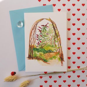 Tuinaquarel Naturentuin dubbele kaart met envelop (wilgenhutje)
