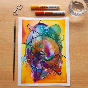 A5 formaat, intuïtieve kunst, met ecoline