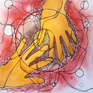 cirkel met gouden linker handjes, neurographic art_Fannie Coenen