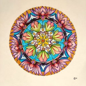 mandala met lotusbloemen en vogels - Fannie Coenen