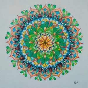 Mandala, met kleurpotlood en tekenpen, Fannie Coenen