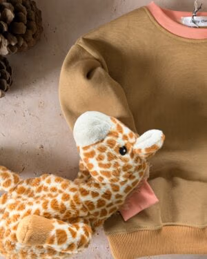 Sweat enfant 4 ans , molleton Camel  - Création artisanale unique