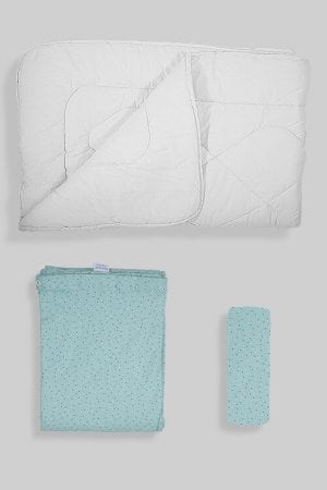 שמיכת פוך לתינוק + ציפה + סדין - בסיס ירוק נקודות