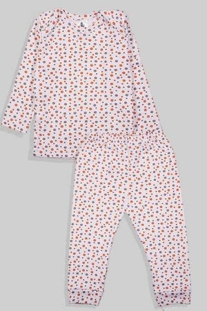 חליפת שינה שרוול ארוך פלנל - נקודות בסיס לבן (3 חודשים - 2.5 שנים)