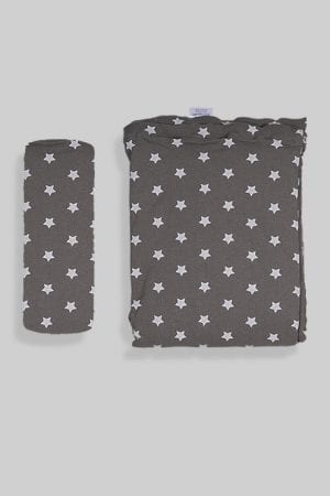 ציפה + סדין למיטת תינוק/מעבר - אפור כוכבים