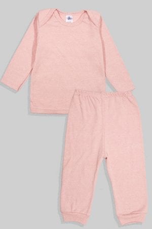 חליפת שינה שרוול ארוך פלנל - ורוד עתיק חלק (3 חודשים - 2.5 שנים)