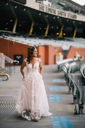 bride walking in grandstands at Adelaide oval