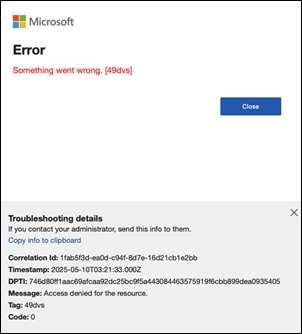 Error Something went wrong 49dvs Outlook App for Mac