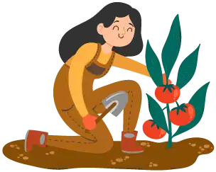 Ilustración de una mujer con una tomatera
