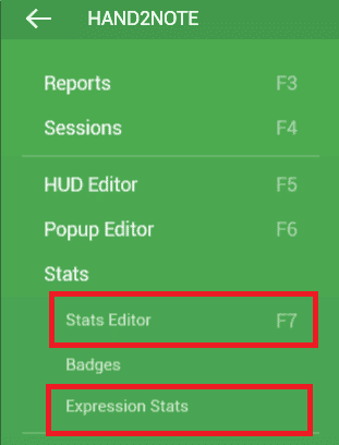 hand2note create stats menu