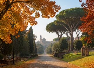 Foliage autunnale in un parco storico di Roma