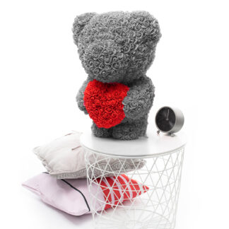 Rosenbär - grau rot, 60 cm