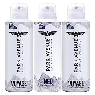 Park Avenue Signature Collection Premium Body Spray for Men, 2 Voyage & 1 Neo FREE, Fresh Long Lasting Fragrance (Pack of 3) 348g/450ml