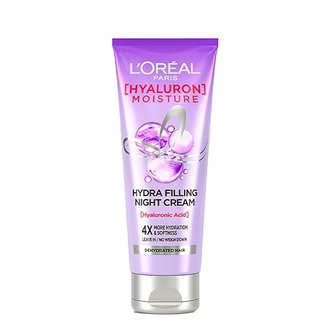 L'Oreal Paris Filling Night Cream, Leave In Hair Cream with Hyaluronic Acid, For Dry & Dehydrated Hair, Adds Shine & bounce, Hyaluron Moisture 72H Hydra, 180ml