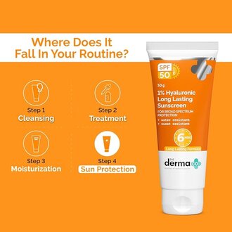 1% Hyaluronic Long Lasting Sunscreen SPF 50 PA++++ with Hyaluronic Acid & Vitamin E for Broad Spectrum Protection- 50 g | 6 Hrs. Sun Protection | Water & Sweat Resistant | No Reapplication Needed - Image 4