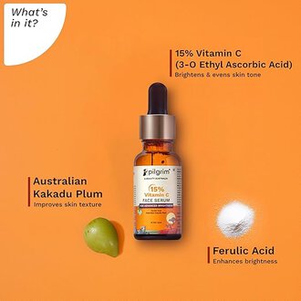 Pilgrim 15% Vitamin C Face Serum For Glowing Skin 20ml | Serum with Vit C, Ferulic acid, and Vit E | Reduces Dark Spots & Evens Skin Tone | Fragrance Free | For Men and Women | For All Skin Types - Image 2