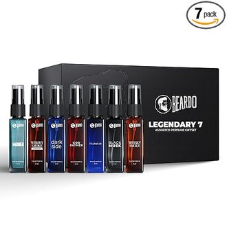 Beardo Legendary 7 Assorted Perfume Gift Set for Men 7X8ml with Long Lasting Fragrances | Travel Pack with Mariner Whisky Smoke Dark Side God Father Tsunami & Black Musk