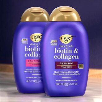OGX Thick & Full + Biotin & Collagen Volumizing Shampoo for Thin Hair, Thickening Shampoo with Vitamin B7 & Hydrolyzed Wheat Protein, Paraben-Free, Sulfate-Free Surfactants, 385ml - Image 5
