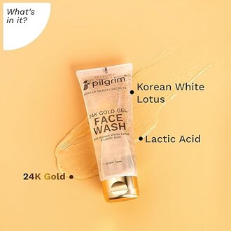 Pilgrim 24k Gold Gel Facewash with Korean White Lotus & Lactic Acid 80ml | Face wash for glowing skin | Reduce dark spot and improves skin texture | Removes dullness | For All Skin Types - Image 3