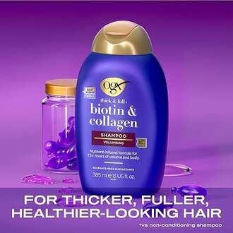 OGX Thick & Full + Biotin & Collagen Volumizing Shampoo for Thin Hair, Thickening Shampoo with Vitamin B7 & Hydrolyzed Wheat Protein, Paraben-Free, Sulfate-Free Surfactants, 385ml - Image 3