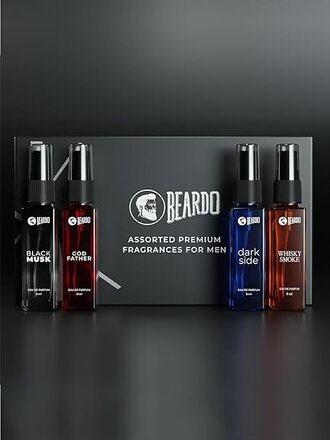 Beardo Perfume for Men - Premium Giftset 4x8ml | Black Musk, Godfather, Dark Side & Whisky Smoke | Eau De Perfume | Strong & Long Lasting Fragrance | Rakhi Gift for Brother | Friendship Day Gift