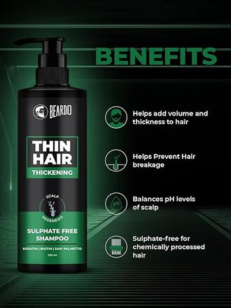Beardo Thin Hair Thickening Sulphate free Shampoo, 200 ml | Keratin Shampoo for men | Sulphate and Paraben Free Shampoo | Biotin & Saw Palmetto For Strong & Thick Hair - Image 6