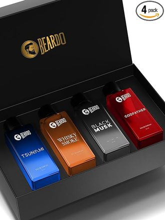 Beardo Perfumes Giftset For Men (Pack of 4 x 20ml) Whisky Smoke, Godfather, Tsunami and Black Musk | Long Lasting Perfume Musk & Woody Fresh Fragrance