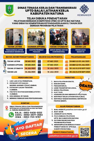 Brosur Pelatihan Berbasis Kompetensi di UPTD BLK Natuna