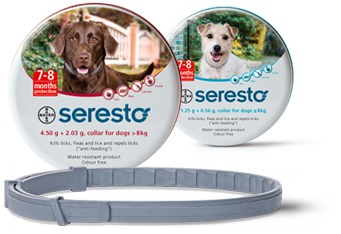 Bayer Seresto Flea and Tick Collar in tin on white background