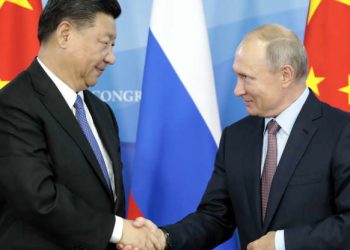 Russia’s President Vladimir Putin (R) shakes hands with his China’s counterpart Xi Jinping during a signing ceremony following the Russian-Chinese talks on the sidelines of the Eastern Economic Forum in Vladivostok on September 11, 2018. 
Sergei Chriikov | AFP | Getty Images