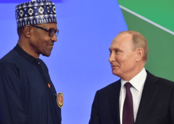 President Muhammadu Buhari and President Vladimir Putin at October 2019 summit meeting in Sochi