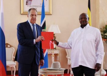 Russia Foreign Affairs Minister Sergei Lavrov and Uganda President Yoweri Museveni