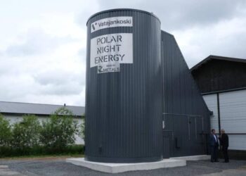 The Sand battery in its tall grey silo