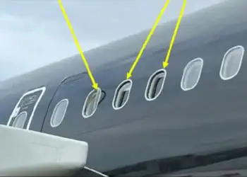After landing, the flight crew inspect the aircraft from the outside and noticed that it was missing two windowpanes while a third was dislodged. The cabin was pressurized normally through the entire flight, according to the report. (United Kingdom Air Accidents Investigation / Fox News)