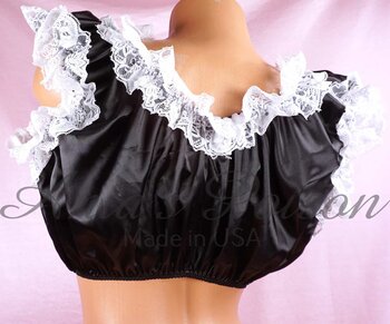 Ania's Sissy Black Satin frilly Lacy Maid Crop top shiny wetlook unisex top - Image 2
