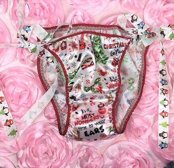 Satin Tie Side One of a kind Christmas sz 6 Vintage style string bikini panties