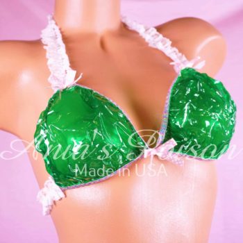 PLASTIC One size halter Top BRa Green with Lace