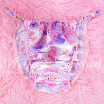 SAtin Silky Smooth PINK Unicorn Print Sissy Mens panties - L/XL